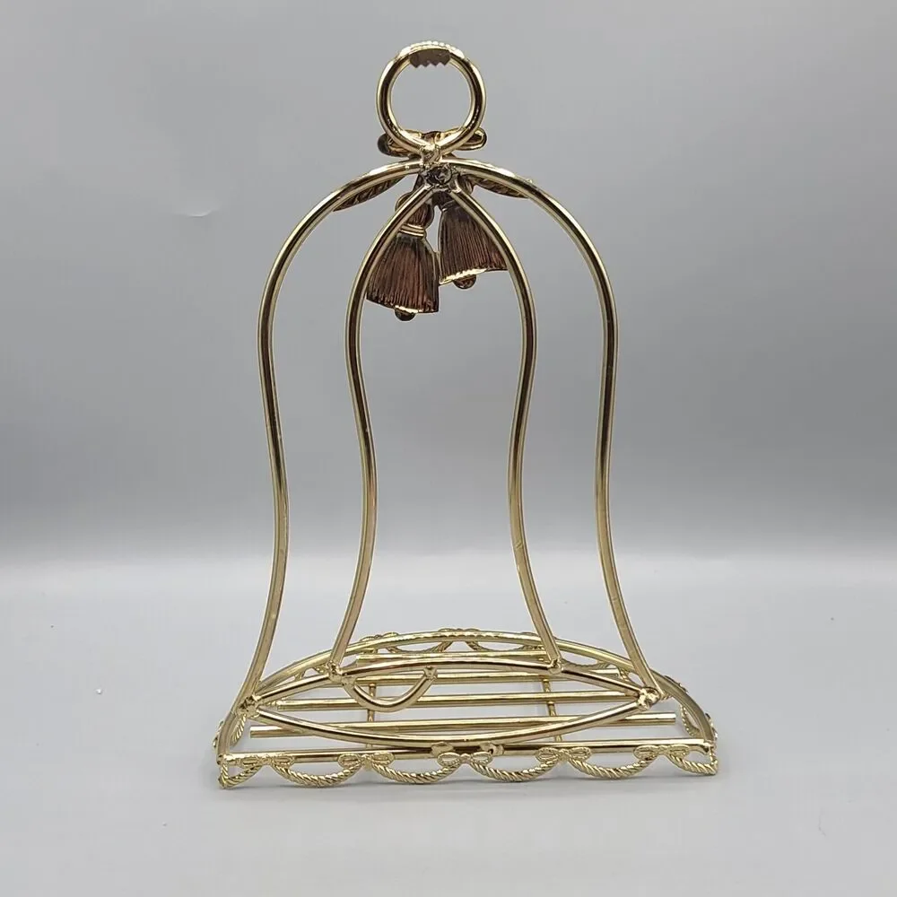 Christmas Holiday Jingle Bell Gold Plated Metal Wall Display Shelf Semi Circle